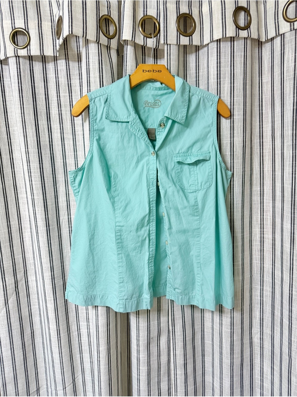 bebe Sleeveless Button-Front Top in Aqua Mint